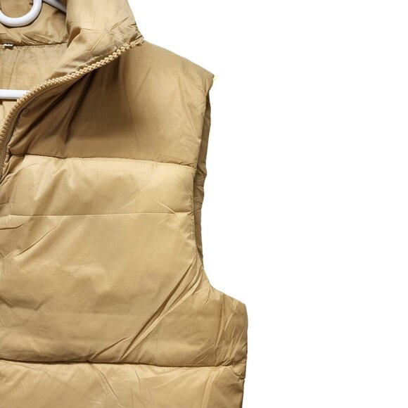 Womens Beige Puffer Vest With Zipper  Adjustable Drawstrings Size M Lightweight - Picture 10 of 10